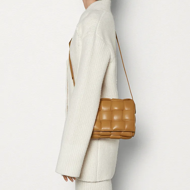 Bottega Veneta Padded Intreccio Cassette Crossbody Bag Caramel-5