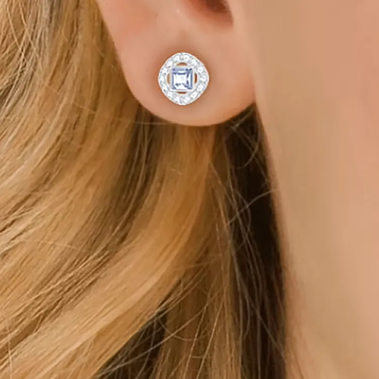 Swarovski Angelic Square Gold Plated Stud Earrings Women's Blue/White-2