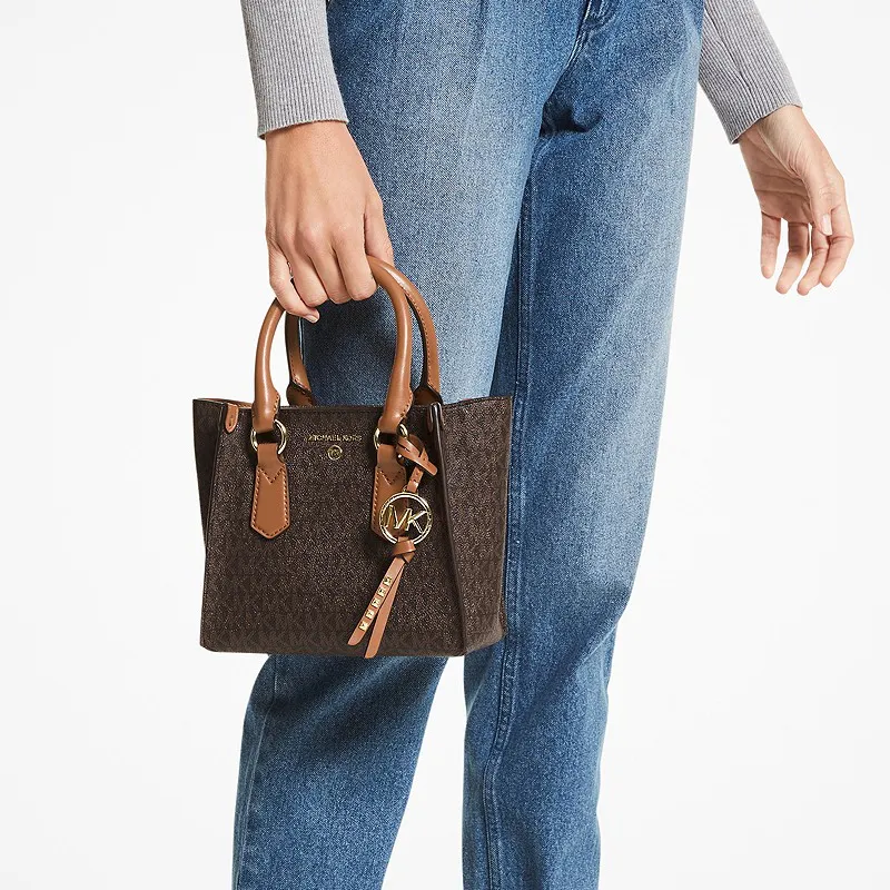 MICHAEL KORS Kris Coated Canvas Handbag, Shoulder Bag, Crossbody Bag Small Size Women's Acorn Brown-7