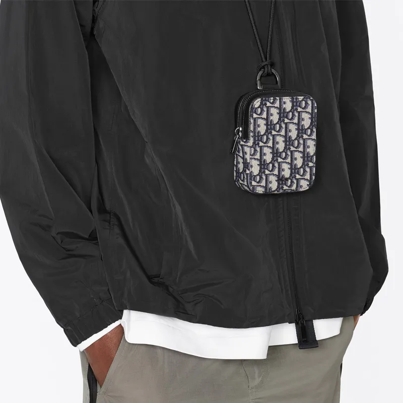 DIOR Printed Vertical Necklace Pouch Coin Purse Clutch Unisex Beige/Black-6