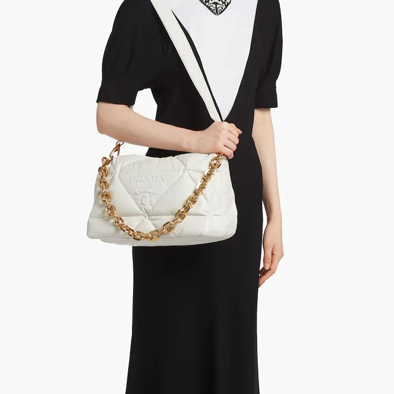 PRADA Lambskin Bonded Leather Shoulder Bag Crossbody Bag Women's White-5