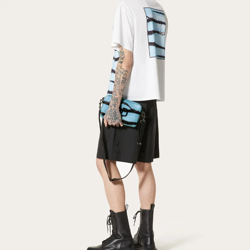 Valentino Tiger 1967 Calfskin Box Bag Handheld Shoulder Bag Crossbody Bag Regular Men's Light Blue/Black-5