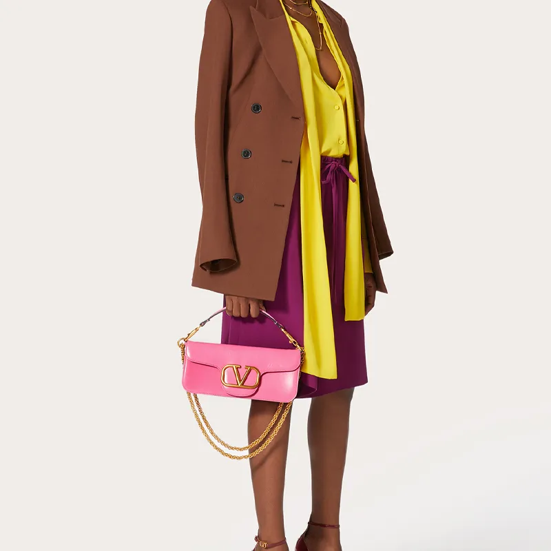 Valentino Locò Calfskin Baguette Bag Crossbody Bags Handbags Small Size Women's Pink-5