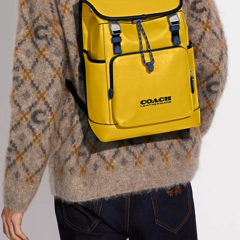 COACH League Cow Leather Backpack Tubas Men's Yellow-3