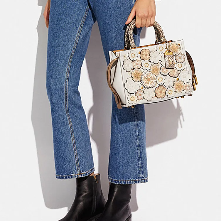 COACH Rogue Snake Leather Shoulder Bag, Crossbody Bag, Handbag Medium Size Women's White-4