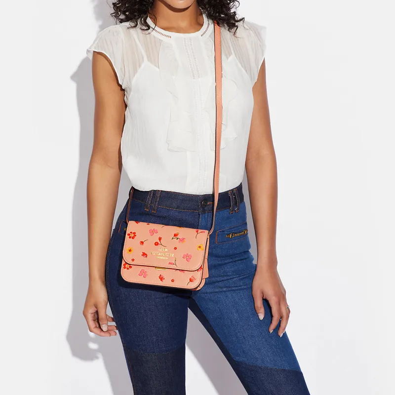 COACH Refined Pebble Leather Small Square Bag Shoulder Bag Crossbody Bag Small Size Women's Orange Pink-3
