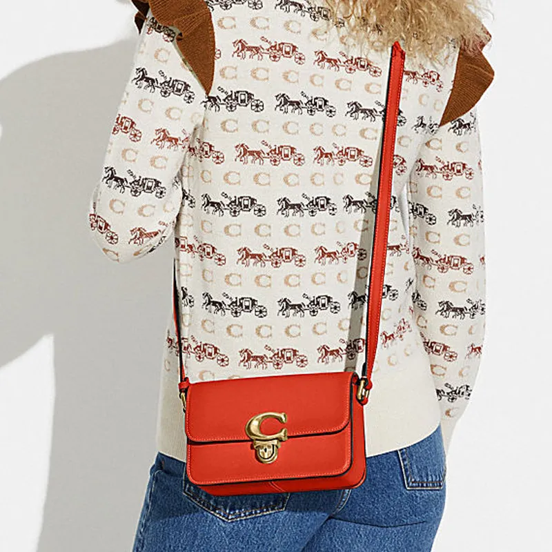 COACH Studio Cow Leather Crossbody Bag Trumpets Women's Orange Red-4
