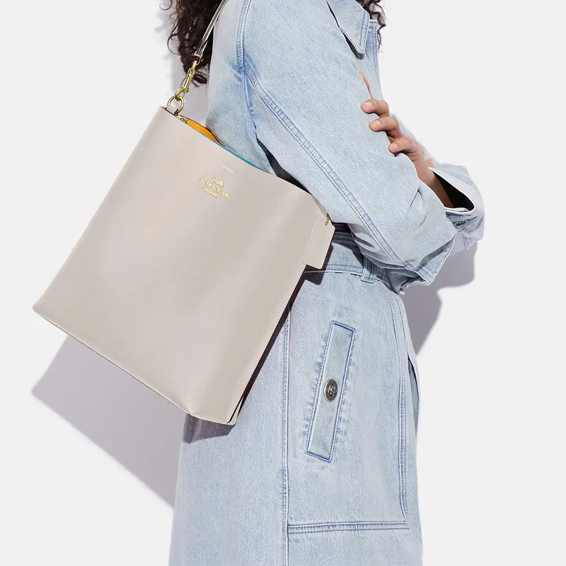 COACH Mollie Solid Color Leather Bucket Bag Handbag Shoulder Bag Crossbody Bag Large Size Women's Chalk White-3