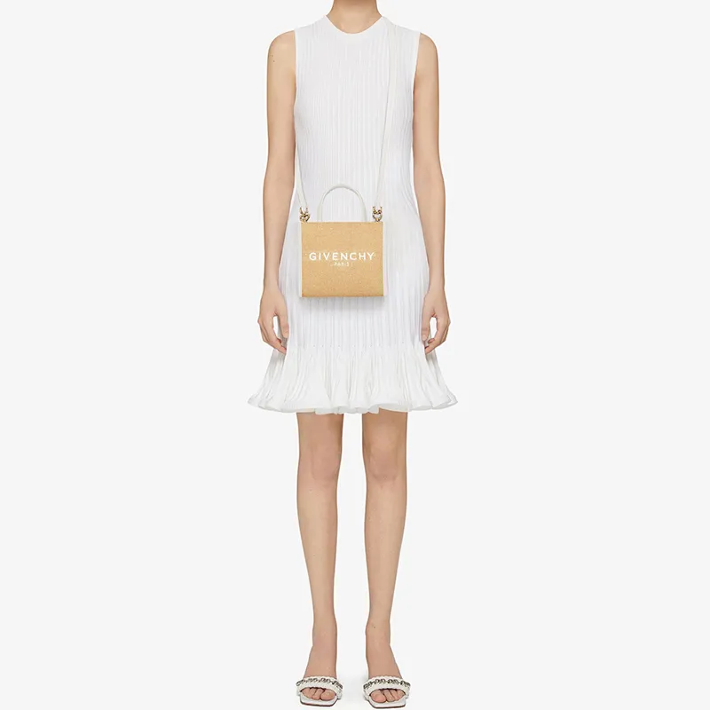 GIVENCHY Fabric Cow Leather Crossbody Bag Mini Women's Natural Brown-5