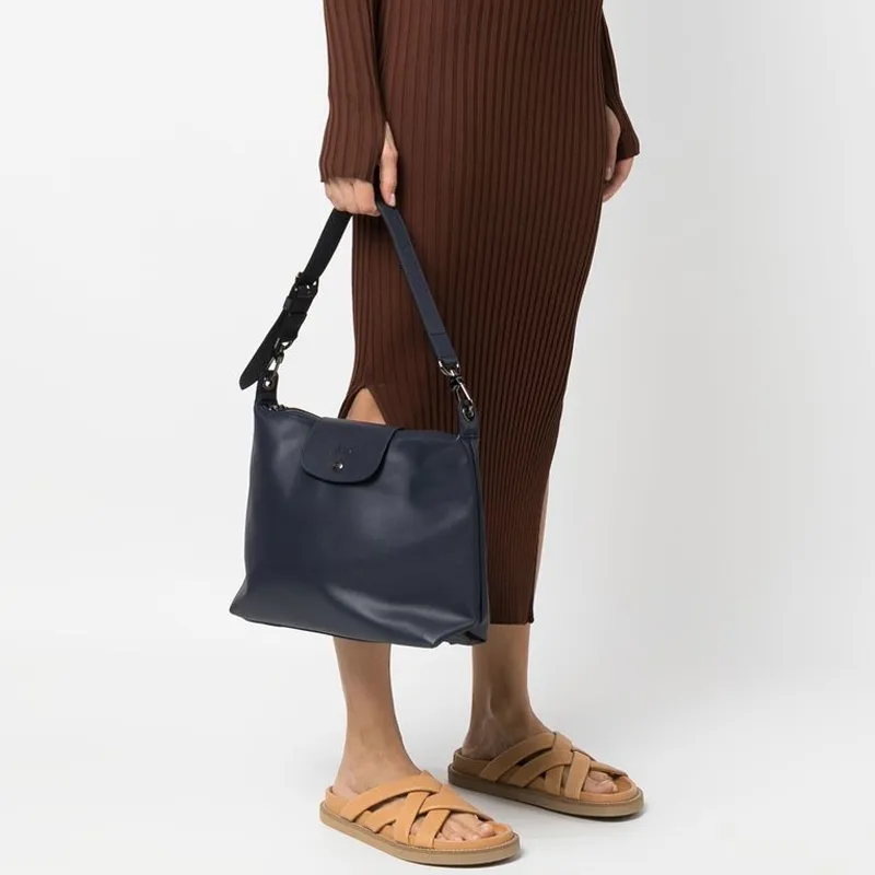 LONGCHAMP Le Pliage Xtra Cow Leather Crescent Underarm Handbag, Shoulder Bag Women's Marine Blue-4