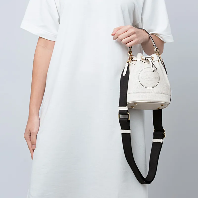 COACH Dempsey Refined Pebble Leather Bucket Bag, Shoulder Bag, Crossbody Bag, Handbag Trumpets Women's White-3