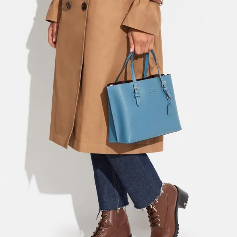 COACH Mollie Split Cow Leather Tote Bag Shopping Bag Shoulder Bag Crossbody Bag Handbag 25 Women's Pacific Blue-4
