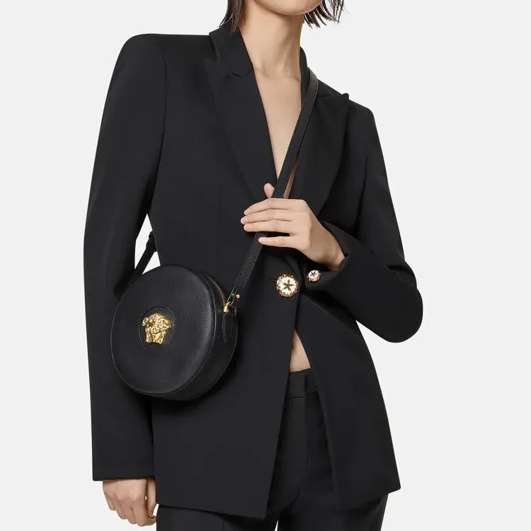 FANSIZHE La Medusa Leather Round Camera Bag Crossbody Bag Shoulder Bag Women's Black-4
