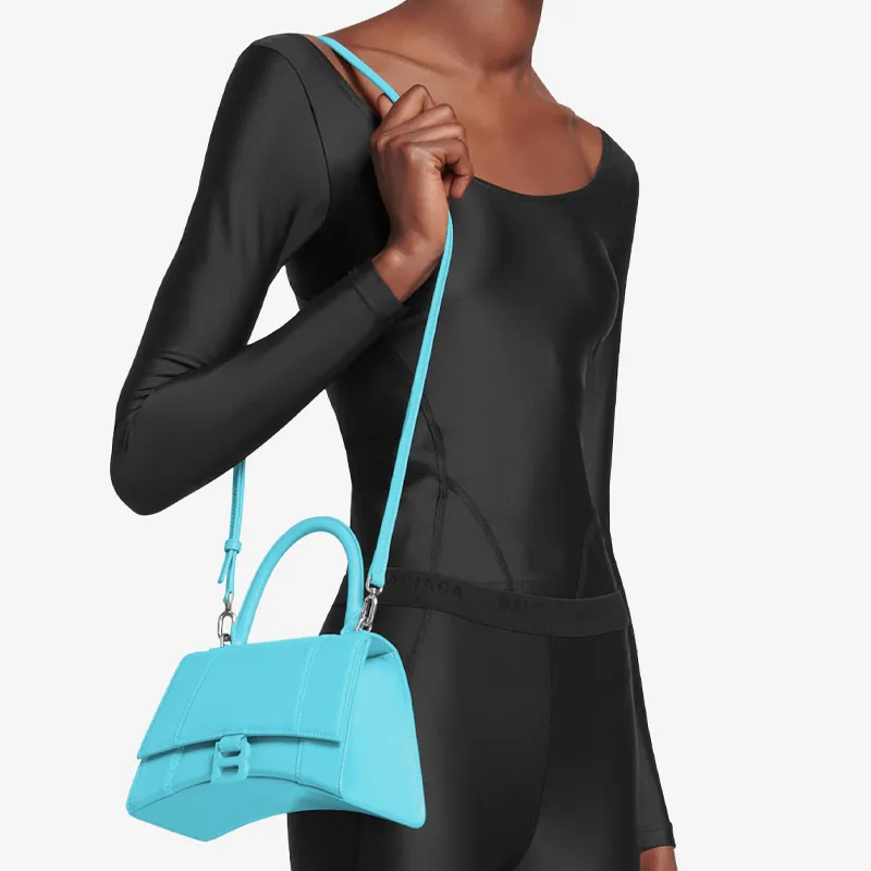 Balenciaga Hourglass Cow Leather Shoulder Bag Crossbody Bag Handbag Small Size Women's Blue-7
