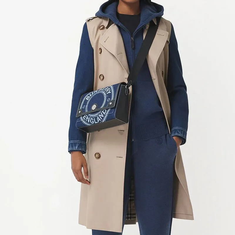 Burberry Note Cotton With Cow Leather Messenger Bag Shoulder Bag Crossbody Bag Regular Women's Blue-5