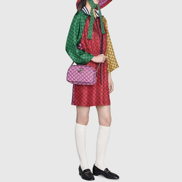 GUCCI GG Marmont Canvas Camera Bag Canvas Bag Shoulder Bag Crossbody Bag Small Size Women's Pink/Black-9