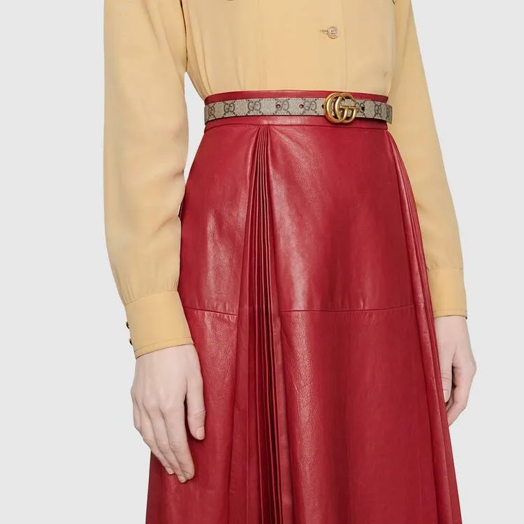 GUCCI GG Marmont Reversible Thin Belt In Beige, Ebony & Black-5