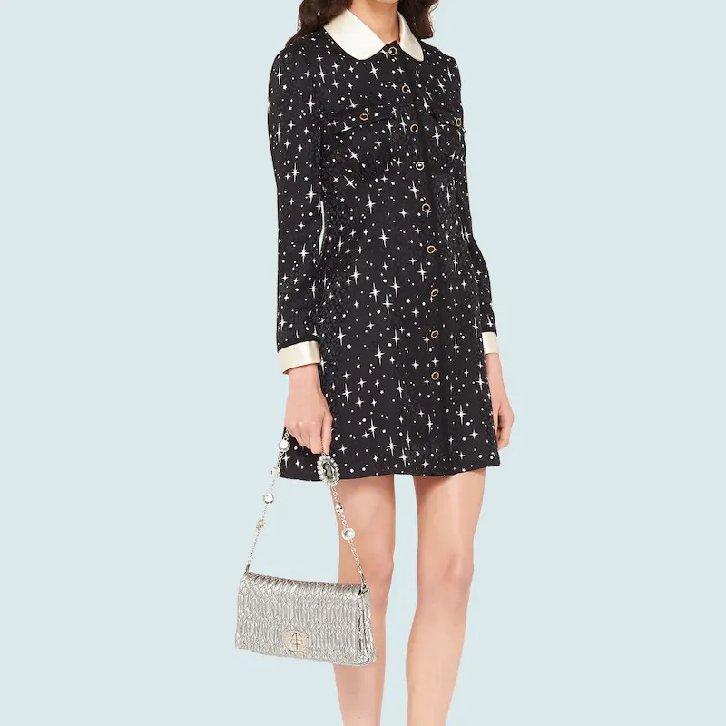 MIU MIU CRYSTAL Soft Sheep Leather Shoulder Bag Women's Silver-3