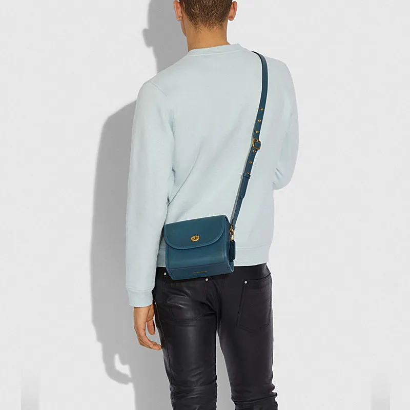 COACH Turnlock Leather Lunch Box Bag Shoulder Bag Crossbody Bag Women's Turquoise-4