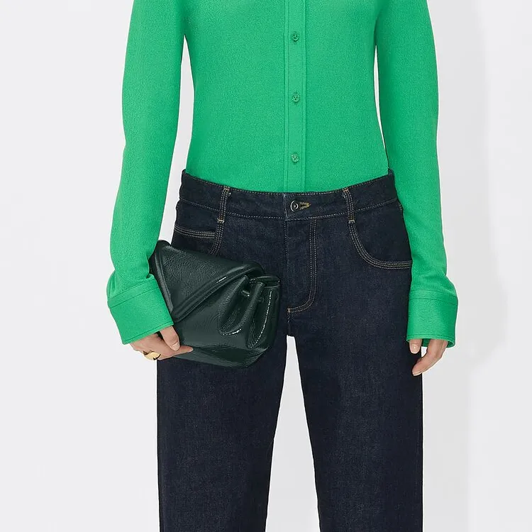 Bottega Veneta Leather Clutch Women's Dark Green-4