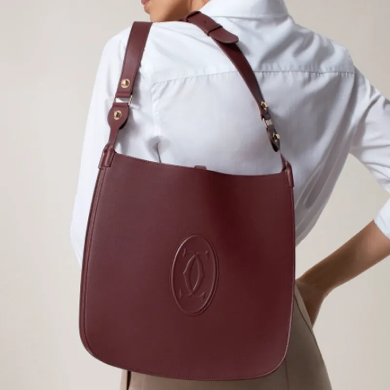 CARTIER Calfskin Hobo Bag Shoulder Bag Crossbody Bag Medium Size Women's Burgundy-4