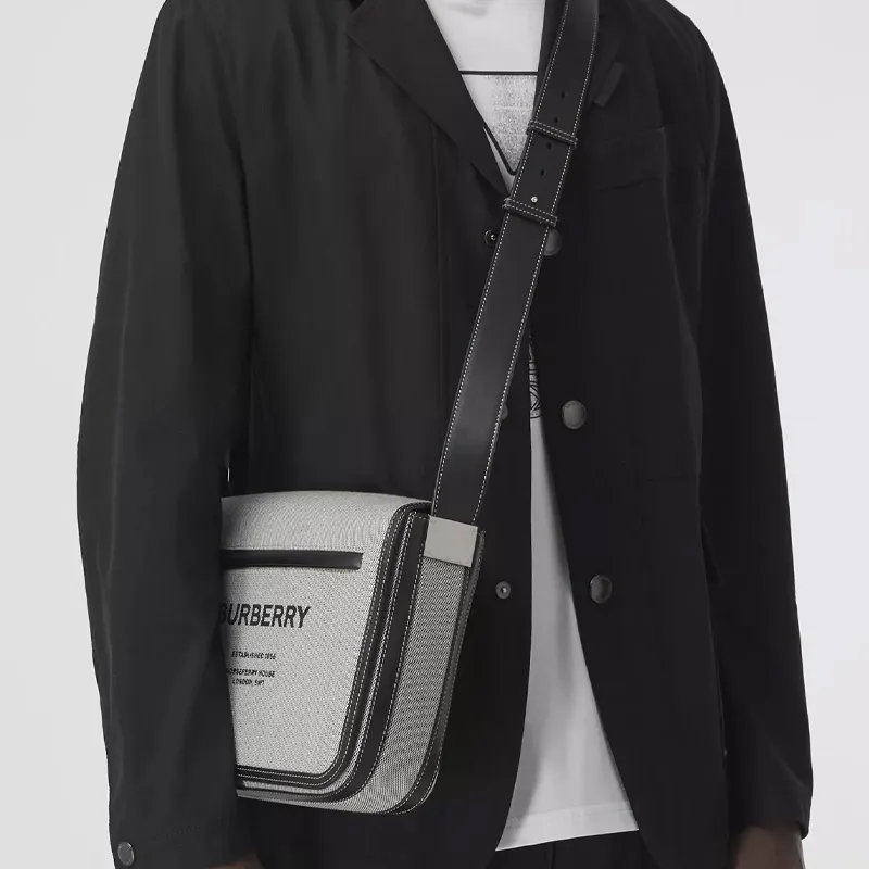 Burberry Cotton Canvas Messenger Bag Small Size Men's Gray-5
