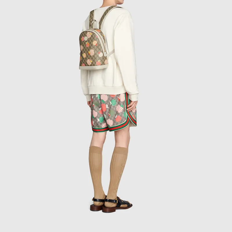 GUCCI Canvas With Leather Backpack Small Size Women's Ebony/White/Candy Color-8