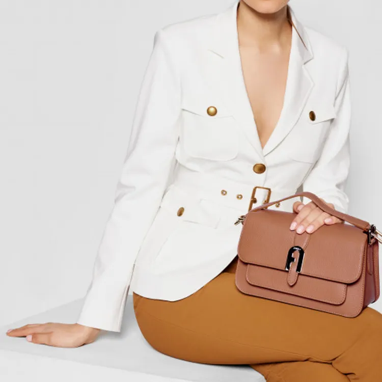 Furla Sofia Grainy Leather Shoulder Bag Portable Crossbody Bag Shoulder Bag Small Size Women's Honey Brown-4