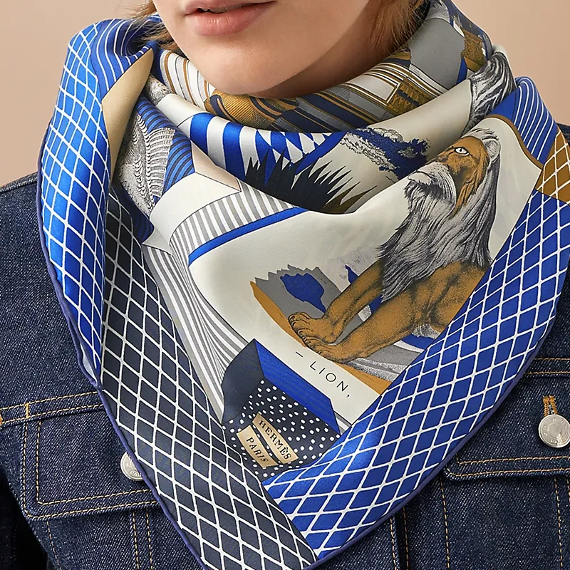 HERMES Silk Scarves Women's Royal Blue-1