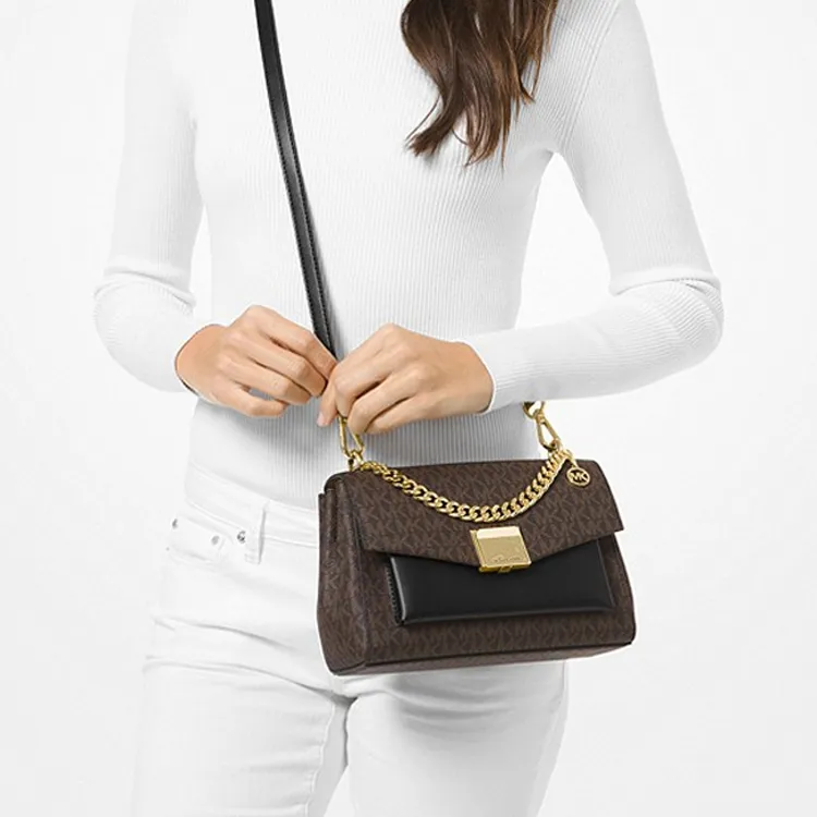 MICHAEL KORS Lita Canvas Shoulder Bag Crossbody Bag Medium Size Women's Black Brown-4