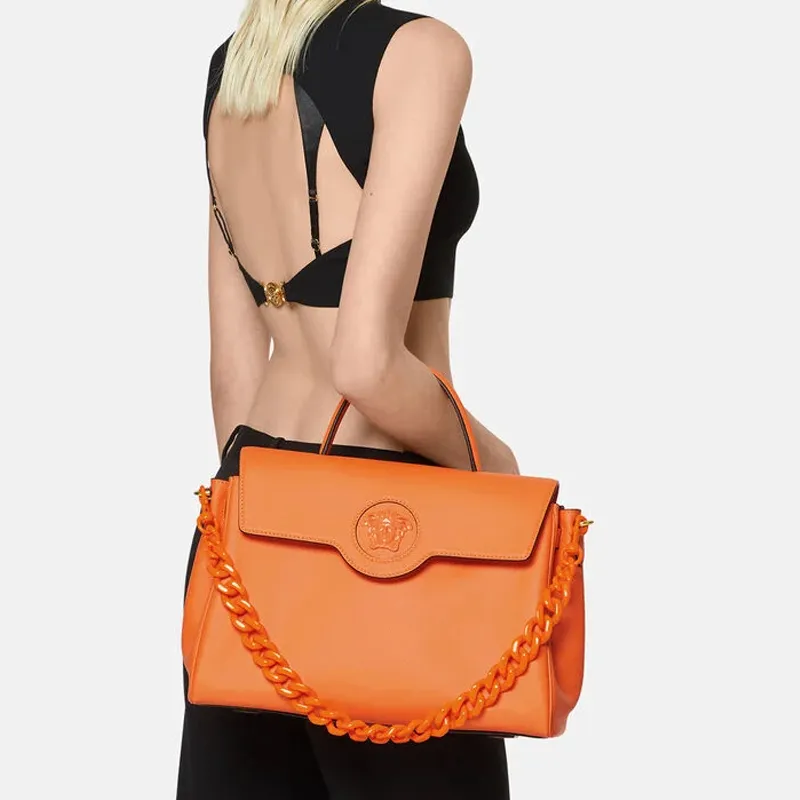 FANSIZHE VERSACE Leather Handbag Large Size Women's Orange-4