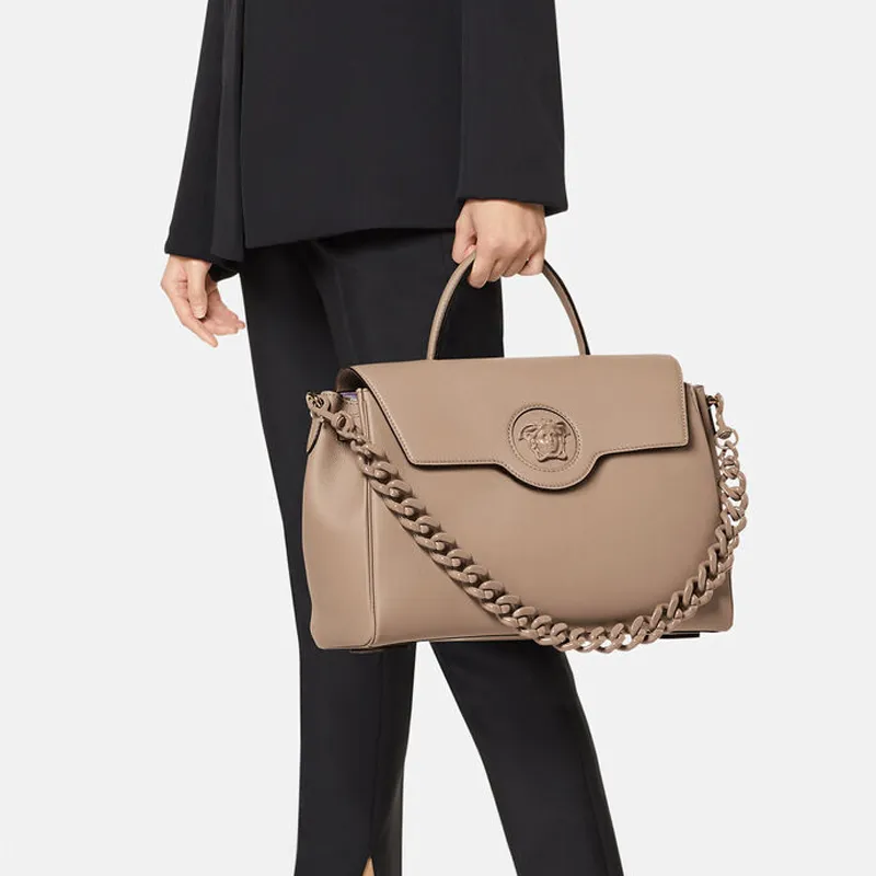 VERSACE VERSACE Leather Handbag Large Size Women's Beige-4