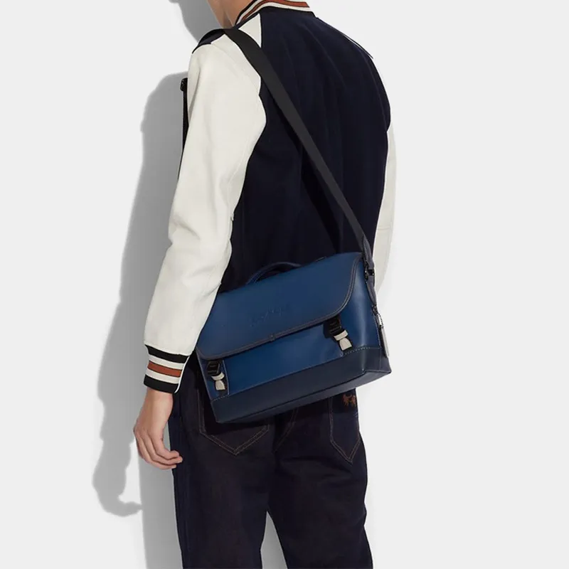 COACH League Cow Leather Cycling Bag, Shoulder Bag, Crossbody Bag Tubas Men's Blue-5