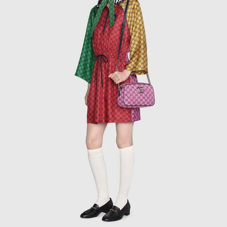 GUCCI GG Marmont Canvas Camera Bag Canvas Bag Shoulder Bag Crossbody Bag Small Size Women's Pink/Black-10