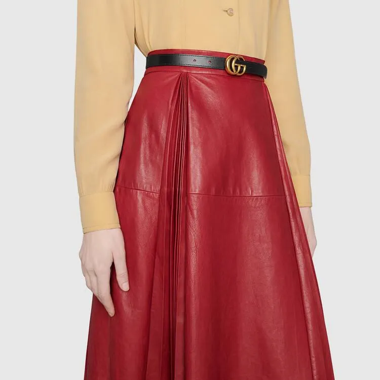 GUCCI GG Marmont Reversible Thin Belt In Beige, Ebony & Black-6