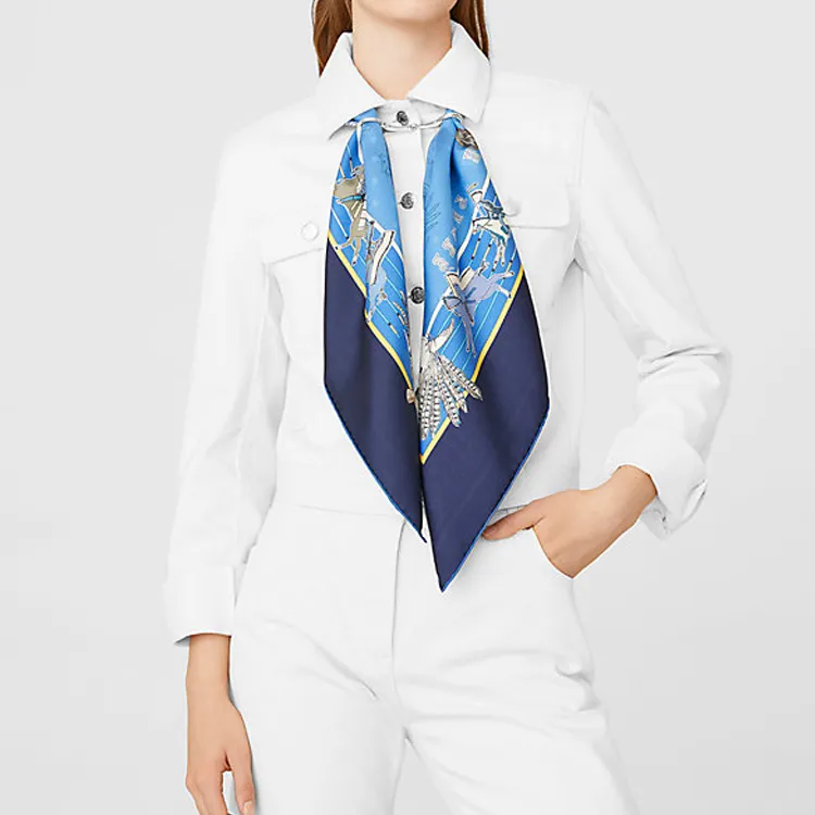 HERMES Silk Scarves Women's Blue-3