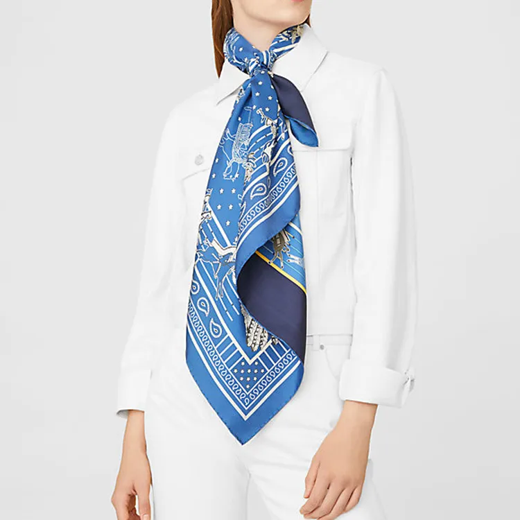 HERMES Silk Scarves Women's Blue-4