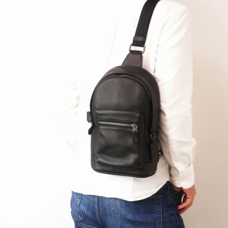 COACH West Delicate Pebbled Leather Sling Bag Crossbody Bag Shoulder Bag Small Size Men's Black-3