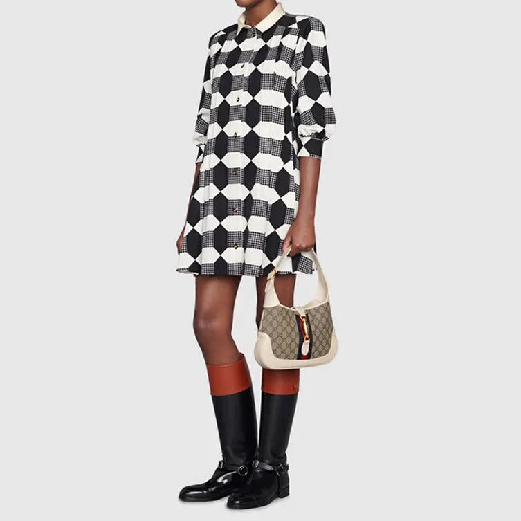 GUCCI Jackie 1961 Canvas With Leather Trim Crescent Shoulder Bag Shoulder Bag Women's White Brown Multicolor-10