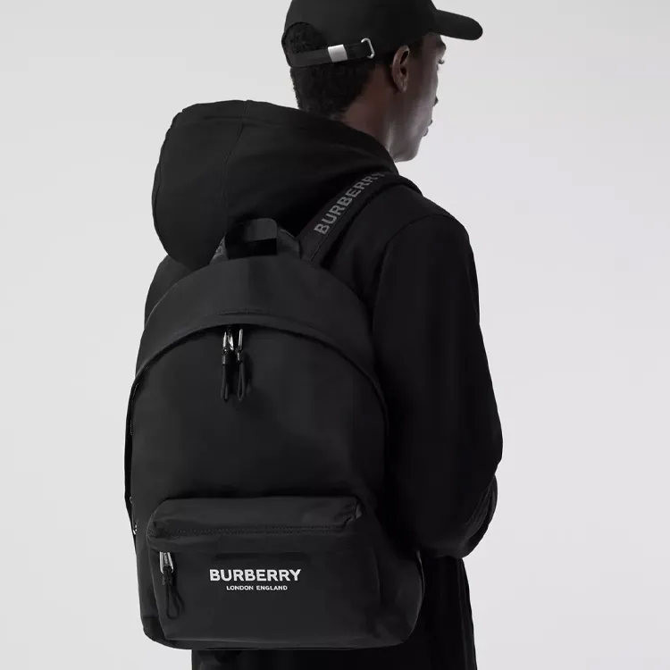 Burberry Logo Print Nylon Backpack Black-4
