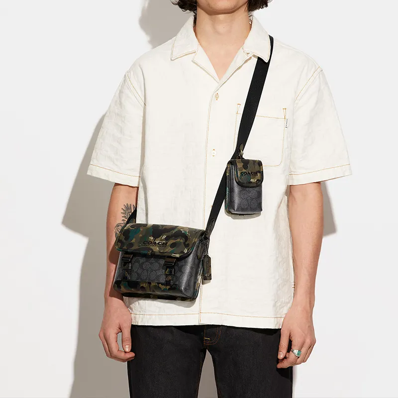 COACH League Canvas With Leather Storage Bag, Messenger Bag, Shoulder Bag, Crossbody Bag Small Size Men's Black-4