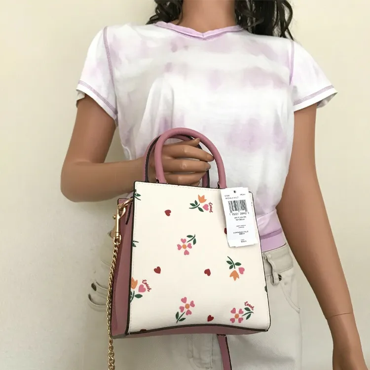 COACH Pepper Canvas With Leather Handbag, Shoulder Bag, Crossbody Bag Mini Women's White & Pink-3