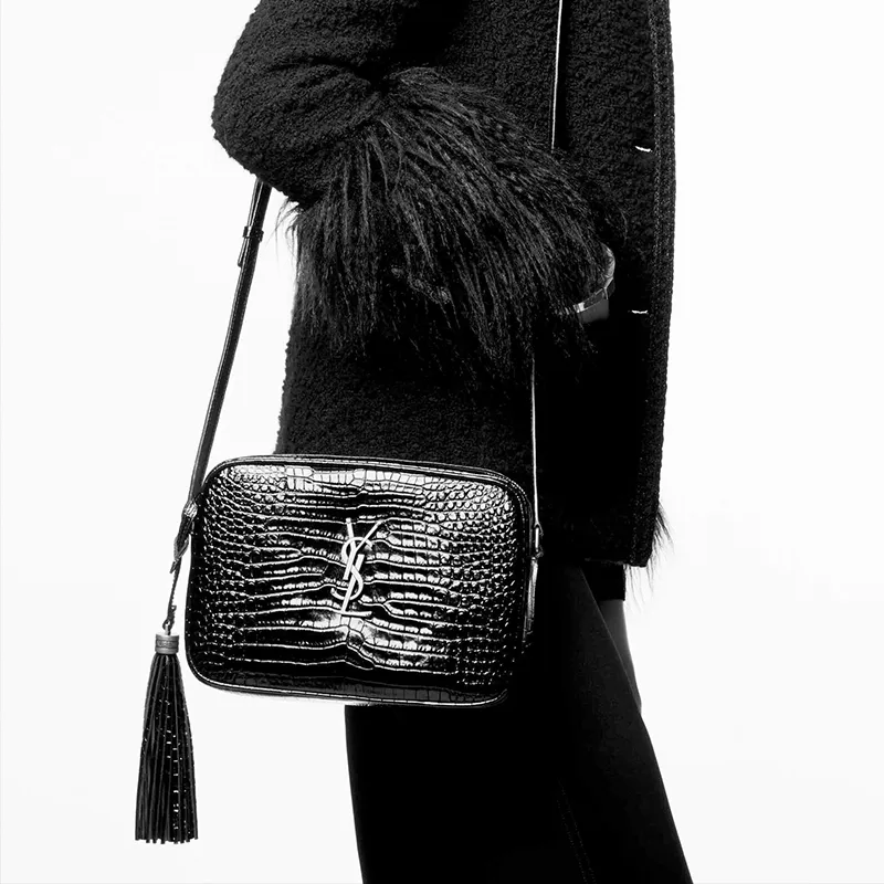 SAINT LAURENT LOU Leather Crossbody Bag Shoulder Bag Women's Black-5