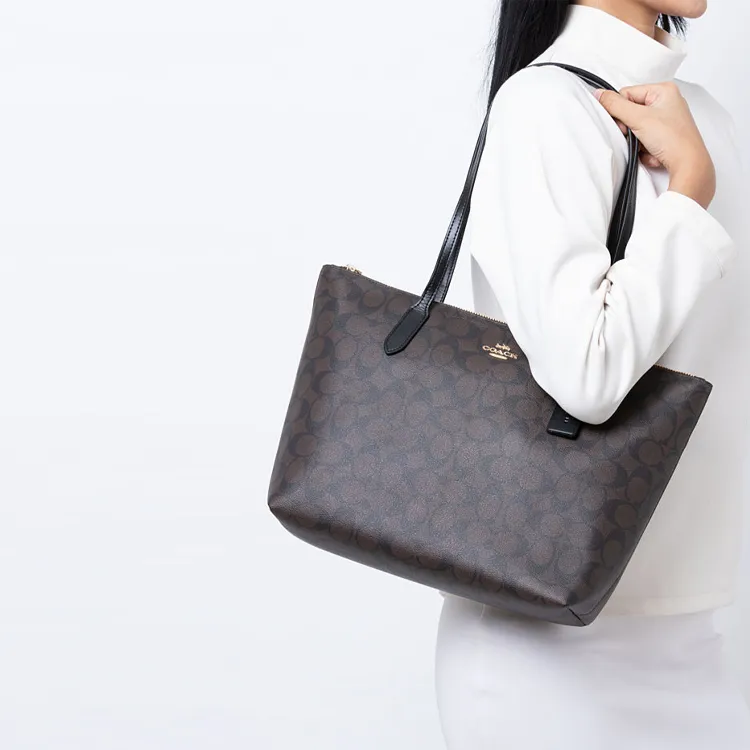 COACH PVC Tote Bag Shopping Bag Shoulder Bags Large Size Women's Dark Brown-5