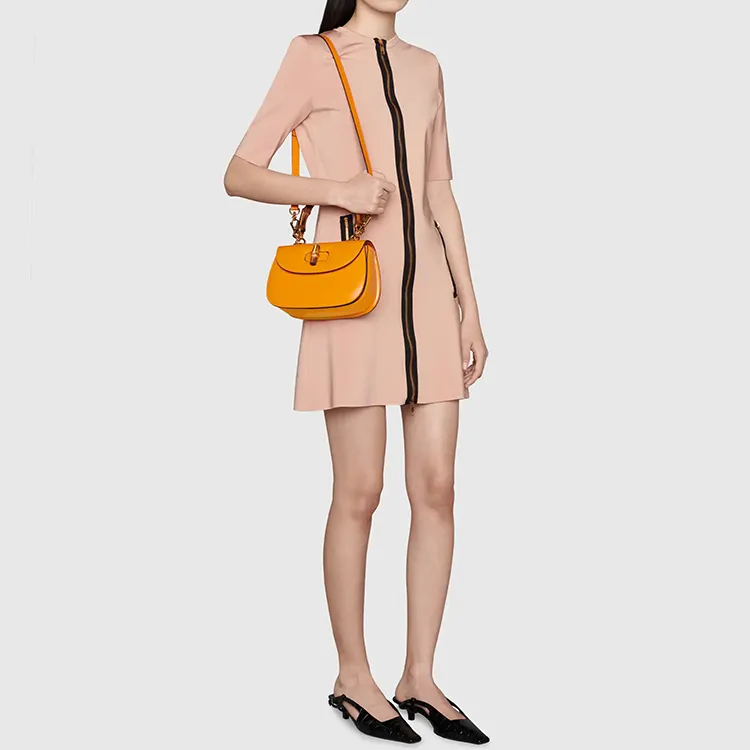 GUCCI GUCCI Luggage Leather Shoulder Bag Crossbody Bag Handbag Small Size Women's Yellow-10