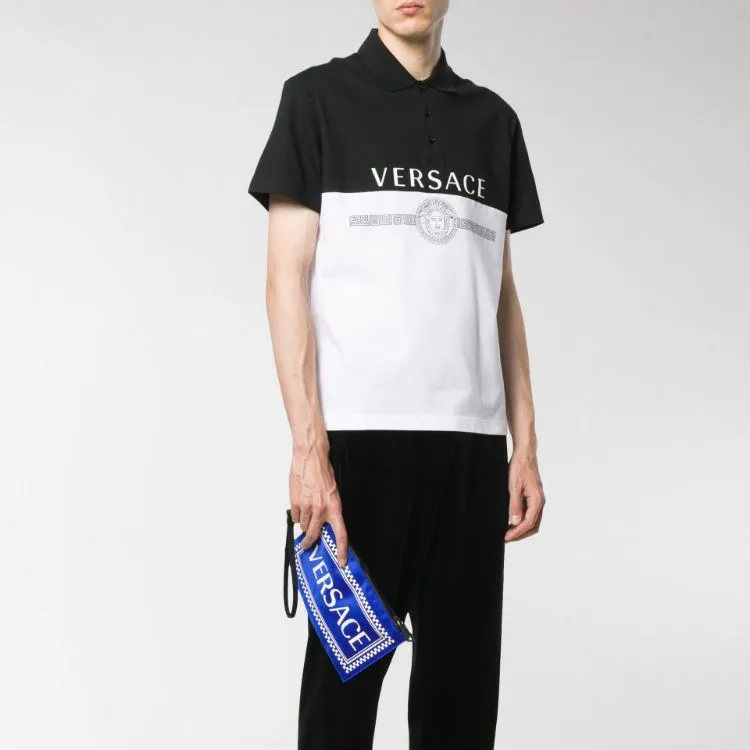VERSACE Nylon Fabric Clutch Medium Size Unisex Blue-4
