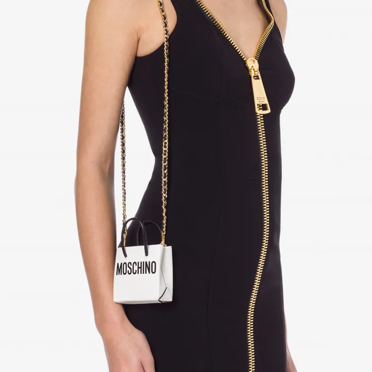 MOSCHINO Cow Leather Crossbody Bag Mini Women's White-3