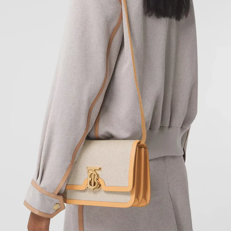 Burberry Canvas With Leather Canvas Bag Lock Shoulder Bag Crossbody Bag Women's Warm Sand-5