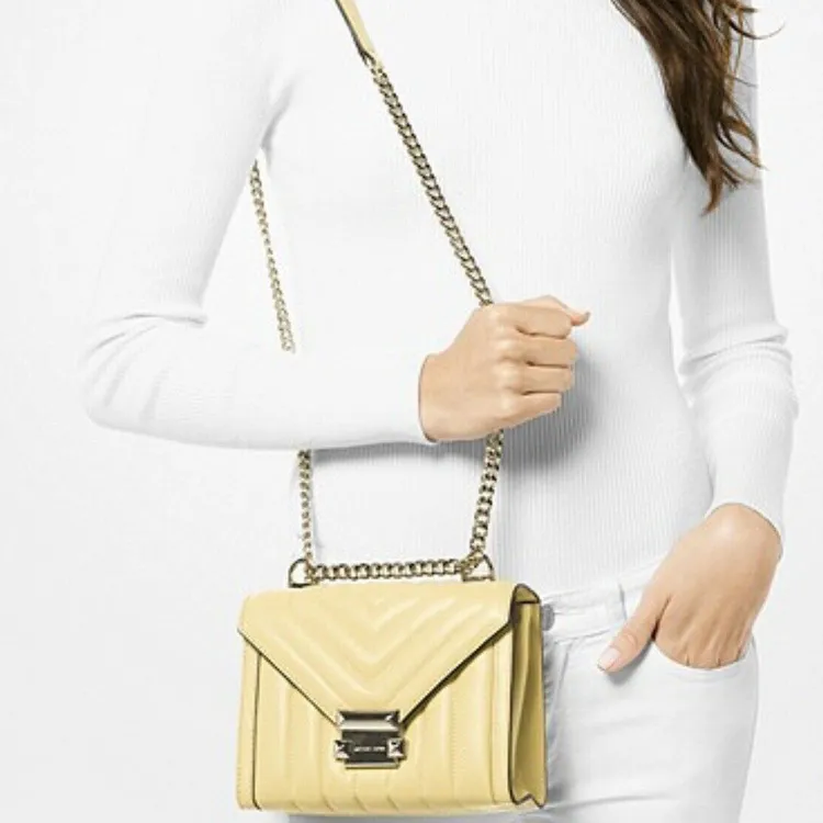 MICHAEL KORS Whitney Leather Shoulder Bag Crossbody Bag Small Size Women's Light Yellow-4