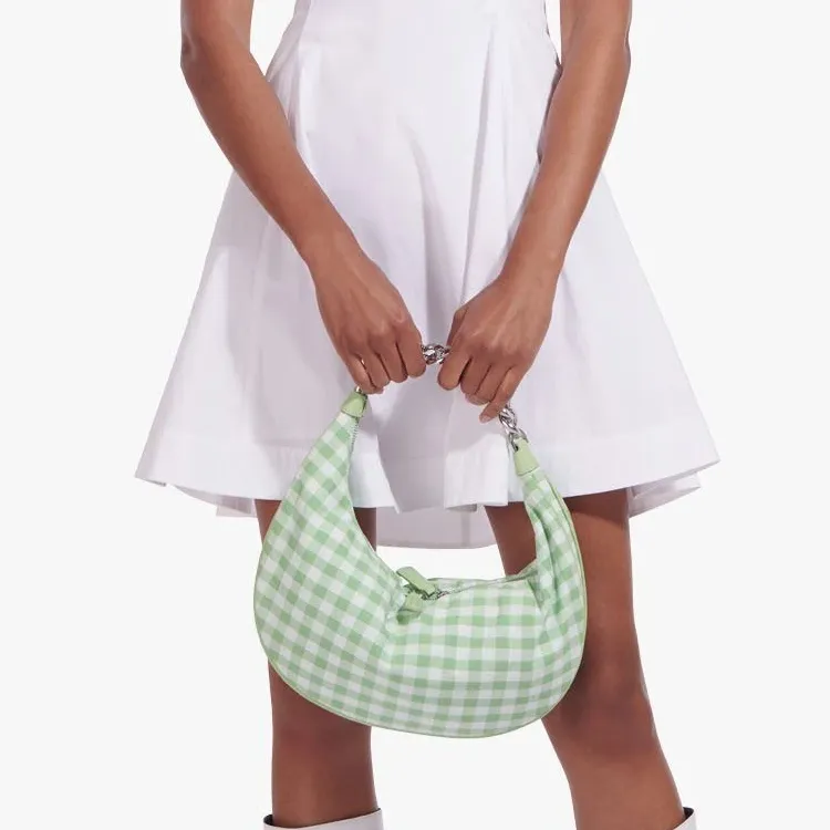 Staud Cow Leather Shoulder Bag Women's Green White Plaid-3
